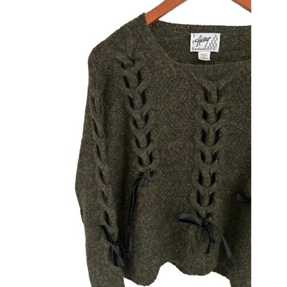 Hellet Alpaca Wool Knit Sweater Velvet Details Heather Green Size Med - Picture 4 of 7